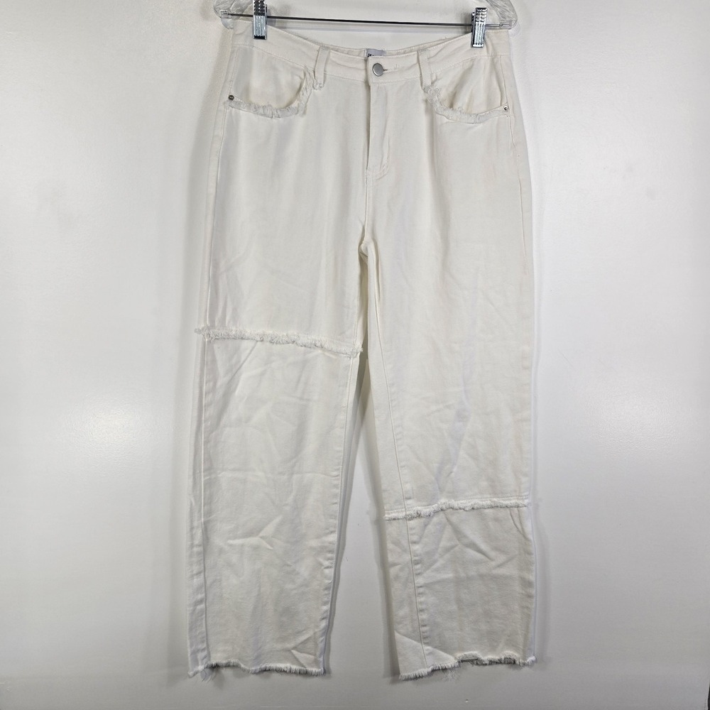 Princess Polly Womens 10 White Frayed Accent Jeans